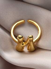 1pc Fashionable Gold 26 Letter A-Z Copper Gold Plated Retro Coin Style Adjustable Ring, Suitable For Women Daily, Beach, Party, Holiday Wear, Gift For Couple And Friends