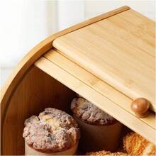 Bread Bin 2 Tiers Double Layer Box Slide Roll Top Food Storage Rack Home Kitchen With A Food Clip - Wood Color - View 7
