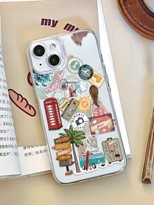 1 Peça Capa de Telefone Transparente Macia de TPU com Cobertura Total, Antiimpressão Digital, Elemento de Viagem Estiloso e Padrão de Colagem, Compatível com iPhone 16 Promax/16/16 Pro/16 Plus/11/15/15 Pro/15 Promax/12/13/14 Promax/Xs/Xr/11 Pro/11 Promax/12 Pro/12 Promax/13 Pro/13 Promax/7 Plus/14 Pro/14 Promax/14 Plus/7 Plus/8 Plus/8/Se2/12 Mini/13 Mini, Antiamarelamento, À Prova d''Água, à Prova de Choques, Resistente a Arranhões