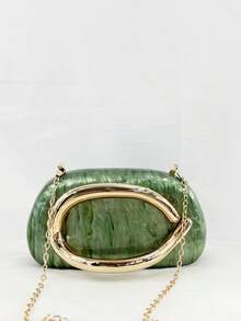New European & American Style Women One Shoulder/Crossbody Bag, Asymmetric Shell Shape Acryllic Round Box Clutch, Fashion Handbag For Wedding And Evening Party - Army Green - View 7