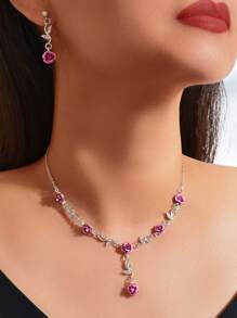 Elegant Anniversary Wedding Jewelry Set Silver Chain Flower Pendant Necklace Dangle Earrings