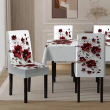 1/4/5/6/7/36pcs Simple Red Floral Series Printed Chair Covers / Chair Cover Set, Suitable For Indoor Home Restaurant, Hotel Modern Daily Decoration. Tablecloth Suitable For Square Tables, Elastic Chair Covers Can Be Washed - YT-083 - View 6