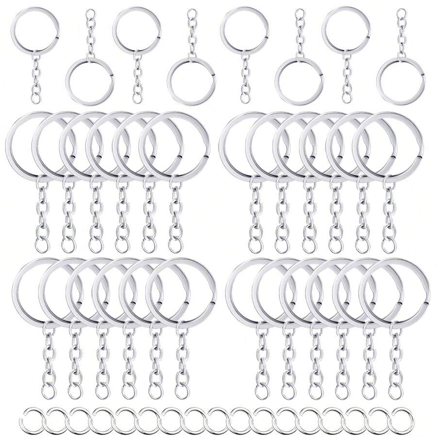 30/60/100 chiếc móc khóa dẹt có dây xích, vòng tách 1 inch, vòng nối hở, vật liệu làm đồ thủ công và trang sức DIY, thích hợp cho người làm đồ thủ công. - Chuỗi khẩu độ + vòng tròn nhỏ - Xem 1