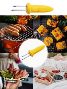 10/ 5/ 1 قطعة حمالة رذاذ الذرة من الفولاذ المقاوم للصدأ، حامل قضبان الذرة من الفولاذ المقاوم للصدأ، شوكات الذرة، آلة تثبيت الذرة، للشواء والنزهة والخارج، الخضراوات المشوية والفواكه، ألعاب الشواء، أجنحة الدجاج المشوية، النقانق، شوك اللحوم المشوية، مناسب لحامل الذرة المحلاة بشفرتين للشوي، شوك الذرة، مناسب للطبخ المنزلي والتجمعات والتخييم