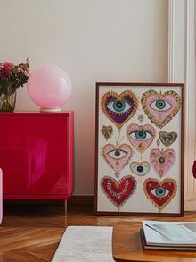 1pc Canvas Wall Art Poster With Optional Frame, Gothic Evil Eye & Heart Shape Print Poster, Vintage Dark Maximalism Art Style, Suitable For Living Room, Bedroom Wall Hanging, Tabletop Display, Ideal Wall Art Home Decor Gift