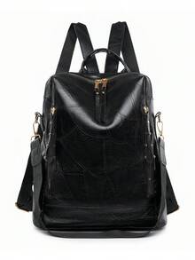 LECEY Mochila-bolso retro convertible - Diseño espacioso de doble uso con compartimento para computadora portátil y correas ajustables para el hombro - Perfecto para viajes, trabajo, escuela y uso diario - Negro - Ver 1