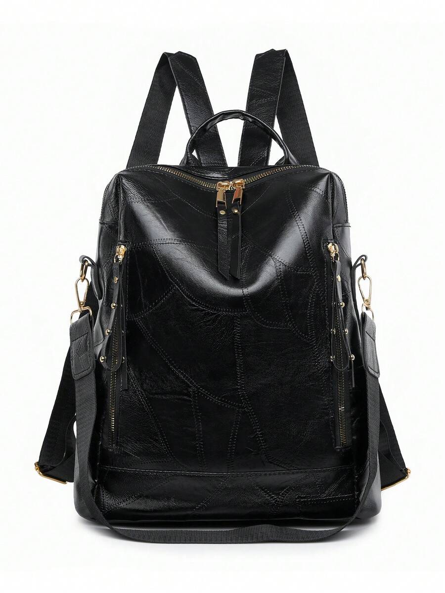 LECEY Mochila-bolso retro convertible - Diseño espacioso de doble uso con compartimento para computadora portátil y correas ajustables para el hombro - Perfecto para viajes, trabajo, escuela y uso diario - Negro - Ver 1