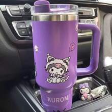 Sanrio 1 pièce Tasse de voyage en acier inoxydable de 40 oz Sanrio Kuromi avec couvercle et paille - étanche, s'adapte au porte-gobelet de la voiture, garde les boissons chaudes ou froides, boissons fraîches en été, design de dessin animé mignon avec étoiles et personnages - cadeau parfait pour l'anniversaire et la Saint-Valentin