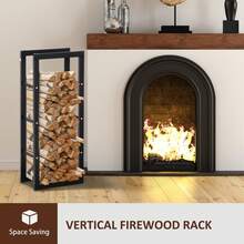 Metal Firewood Log Holder Tall Firewood Rack Indoor Outdoor Fireplace Wood Storage Shelf With Side Rails, Rust-Resistant, Black - 60W X 25D X 150H cm - View 5