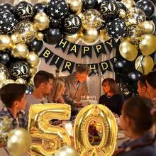 100 件黑金色 50 岁生日气球拱门套装，含 32 英寸 50 号铝膜气球，适合男士和女士 50 岁生日派对装饰 - 彩色 - 查看 6