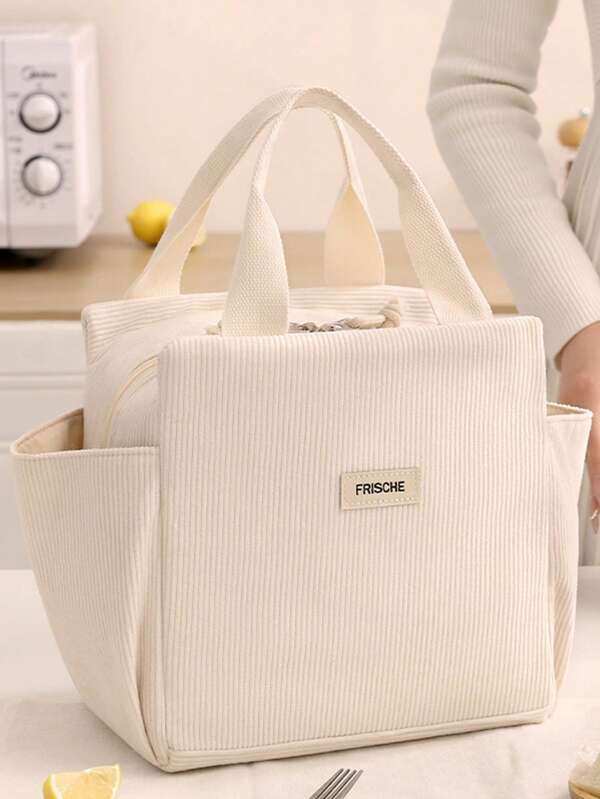 Corduroy Lunch Box Bag With Large Capacity Bilateral Bag With Zipper,Reusable Insulated Lunch Box,Lunch Kit, Large Capacity Reusable Insulated Cooler For Work Picnic Or Travel,Thermal Preservation, Cold Lock And Fresh Triple Function, Light And Large Capacity Double Handle Design,Lunch Containers Reusable High Capacity Lunch Tote Bags Bag For School School Accessories School Stuff