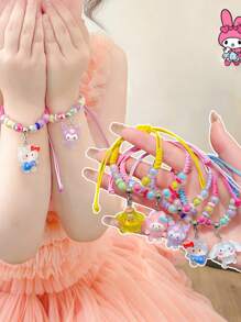 Sanrio Sanrio Hello Kitty Adjustable Woven Bracelet Handcrafted Cute Resin Pendant Jewelry, Suitable For Teenagers, Birthday Gifts For Best Friends, Anime Fashion Birthday, Easter Christmas Gifts.Friendship Bracelet,Girls Bracelets