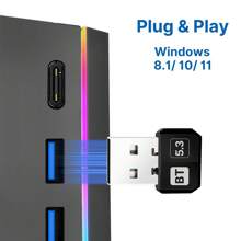 USB Bluetooth Adapter, 5.3 Bluetooth Adapter For PC, Plug & Play For Windows 11/10/8.1, Bluetooth Receiver & Transmitter Only Compatible With Desktop Laptop For Keyboard/Mouse/Headphone/Speakers/Printer