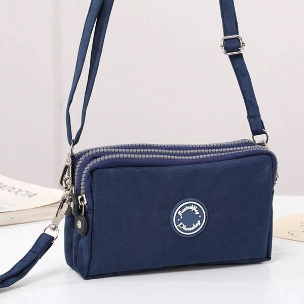 meetself Solid Color Ladies Slant Shoulder Bag Three Zipper Shoulder Bag Leisure Simple Handbag Portable Handheld Coin Purse Coin Bag Card Bag Large Capacity Handheld Cell Phone Bag Multifunctional Multiple Use Of The Bag