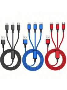 3 In 1 USB Charging Cable Compatible With Iphone/Type-C/Micro USB Charger Cable Compatible With Iphone 14 13 12 Pro Max Xs Max Charger Cable Compatible With IPhone, Android, Camera, MP3 Universal Adapter