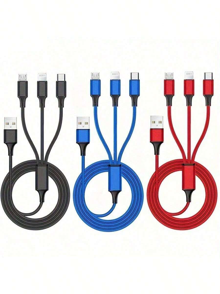 3 In 1 USB Charging Cable Compatible With Iphone/Type-C/Micro USB Charger Cable Compatible With Iphone 14 13 12 Pro Max Xs Max Charger Cable Compatible With IPhone, Android, Camera, MP3 Universal Adapter