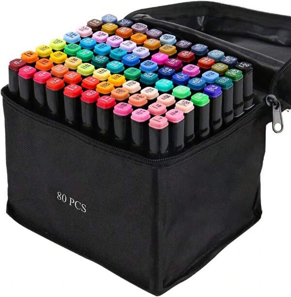 80 Couleur Marqueurs à Base d'eau, Vive et Facile à Nettoyer, Double Pointe, Grande Solidité des Couleurs, Séchage, Marqueurs Permanents pour Colorier, Peindre, Esquisse