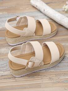 1 pereche de sandale bej pentru adolescente și fete tinere (alergătoare mari), sandale de plajă la modă cu vârf pătrat și talpă groasă, pantofi de vară confortabili și ușori pentru copii, potriviți pentru școală și purtare zilnică