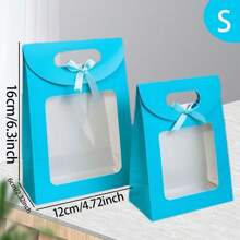8pcs White Kraft Paper Bags With Clear Window, Upright Gift Bags Bulk With Handle, Paper Gift Bags, White Shopping Bags, Bowknot Gift Wrapping Bags, Suitable For Wedding, Bridal Shower, Birthday, Holiday, Christmas Party, Retail Shop, Brown