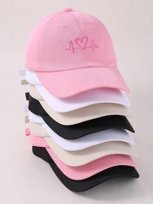 1顶心跳刺绣可调节棒球帽，户外防晒休闲帽，适合春季、秋季、旅行、海滩，Y2K风格青年帽，透气可调节遮阳帽，女士款 - 彩色 - 查看 6