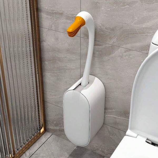 1pc Wall-Mounted Toilet Brush Set/Silicone Toilet Brush With Long Handle For Bathroom Deep Cleaning