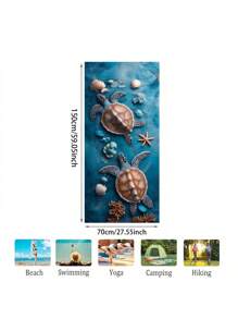 1pc Deep Sea Coral Turtle Pattern Beach Towel, Colorful Deer, Patterned With Colorful Hat Dog, Tropical Sunset Palm Tree Surfboard, Creating A Dreamy Ambiance, Tropical Coastal Scenery, Suitable For Swimming Pool, Bathing, Travel And Camping Beach Essentials