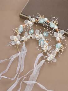 2pcs Kids Performance Headdress, Little Princess Girls Hair Accessories, Tiara Crown Headband + Wrist Flower