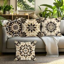 4pcs Mandala Print Decorative Cushion Cover Set, Single-Sided Printed Pillow Protector 45*45cm, Peach Velvet