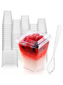 5 Oz Plastic Dessert Cups With Lids, Yogurt Parfait/Appetizer Cups With Lids For Parties, Mini Dessert Cups With Spoons, Pudding, Fruit And Ice Cream Dessert Cups