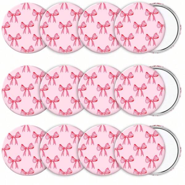 Espelho compacto com laço rosa de 1/3/5/10 peças, 2,76 polegadas, portátil, redondo, de bolso, para maquiagem, viagem, presente estético, para mulheres, chá de fraldas, noiva, despedida de solteira, decoração