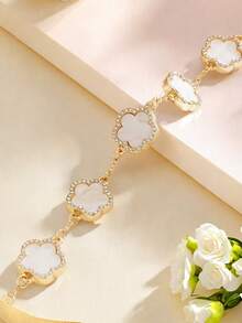 1pc Elegant Party-Style Lucky Clover Girl Rhinestone Bracelet, Valentine's/Mother's Day/Mom Gift