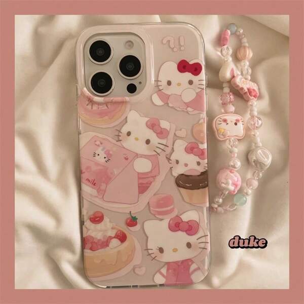 Sanrio Custodia per telefono Sanrio, nuova custodia Hello Kitty a dondolo, cartone animato carino, adatta e compatibile con i modelli di 15/16 ProMax, per ragazze, 13/14/15/12/12 Pro/11/11 Promax/14 Plus/13 Pro Max/XR/XS Max