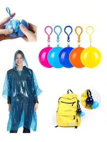 1pc Portable Rain Poncho With Ball Shaped Storage, Disposable Use Rain Coat Suitable For Hiking, Camping; Can Be Hung On Backpack, Compact Disposable Emergency Rain Poncho Keychain, Outdoor Travel And Rafting Use, Essential For Rainy Days, Traveling, Fishing, Camping And Outdoor Sports (Random Color) - Multicolor - View 10