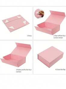 1pc Pink Gift Box With Lid, Magnetic Closure Rectangle Foldable Magnetic Gift Box For Proposal, Wedding, Bachelorette Party, Christmas, Halloween, Birthday Gift Packaging (Includes Ribbon) - Pink - View 2
