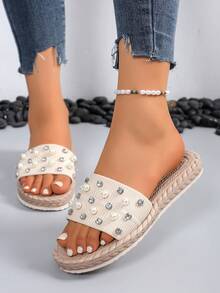 2025 Neue Damen Perlen Ziegel Fairy Style vielseitige Sommer Soft-Boden rutschfeste Sandalen