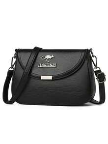 Women Solid Color PU Adjustable Shoulder Strap Shoulder Crossbody Bag - Black - View 3
