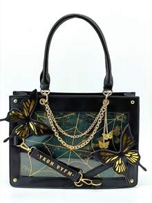 1 pieza Bolso de mujer de gran capacidad con decoración de cadena de mariposa estilo japonés, bolso gótico lolita con telaraña oscura, la mariposa es desmontable, bolso transparente con decoración de estilo lindo de chica, bolso punk, bolso de hombro de mujer estilo anime DIY, bolso de viaje, cartera de mujer, bolso de mujer, bolso cruzado de moda versátil de alta calidad, bolso Ita, adecuado para exhibir accesorios de anime, uso diario, escuela, fiesta, regalo - Multicolor - Ver 16