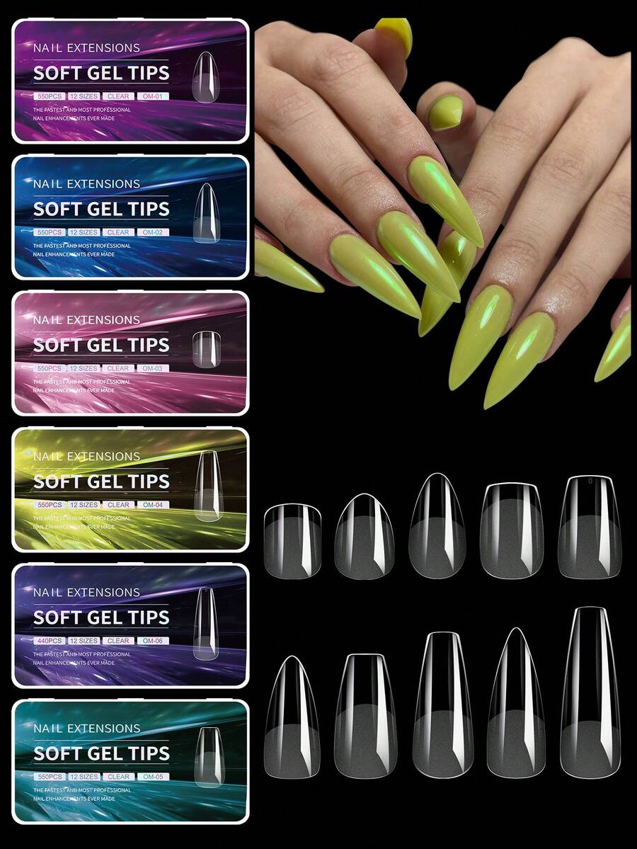 440/550 chiếc đầu móng tay giả trong suốt dạng gel mềm bán lì phủ toàn bộ móng tay giả hình quả hạnh Setillo hình quan tài hình bầu dục nhân tạo dày hơn cạnh trước mỏng hơn cạnh sau móng tay giả tự làm móng tay giả - Trong sáng - Xem 1