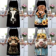 1 szt. Fartuch ze wzorem zwierzęcym, styl wiejski, fartuch kuchenny, fartuch do czyszczenia ogrodu i salonu piękności, fartuch do pielęgnacji zwierząt, fartuch do salonu fryzjerskiego, wystrój domu, wykonany z poliestru skośnego, 2 dostępne rozmiary, artykuły imprezowe do wewnątrz i na zewnątrz, odpowiedni do kuchni domowej i sprzątania na zewnątrz - Wielokolorowe - Zobacz 10