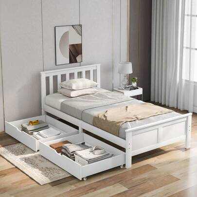  Flieks Wooden Solid Gray Pine Storage Bed With Drawers Bed Furniture Frame For Adults, Kids, Teenagers 3ft Single (190x90cm)