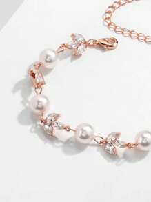 1 pièce Bracelet minimaliste micro-incrusté de zirconium et perle, design unique élégant et , convient pour les femmes
