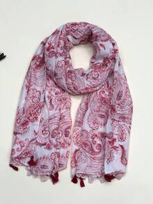 1件佩斯利花纹轻盈流苏披肩，优雅风格围巾，时尚女士真丝围巾，亮丽波点长款围巾，适合户外、海滩、春夏等多种场合。