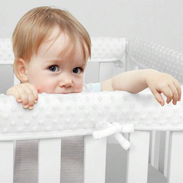 3 Stücke Baby Kinderbett Stoßschutz, Plüsch gepunkteter gepolsterter Bettgitterschutz, beißfest, anprallgeschützt Kinderzimmer Bettwäsche Schutz