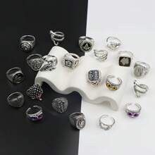 10pcs/Pack Vintage Gothic Punk Style Rings, Skull Animal Eye Open Ring, Unisex, Versatile, Suitable For Parties & Jewelry Gifts
