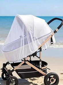 1pc Universal Baby Bassinet Mosquito Net, Breathable Mesh Canopy For Cradle, Stroller, Crib, Convenient Carry Bag, White, Spring/Summer