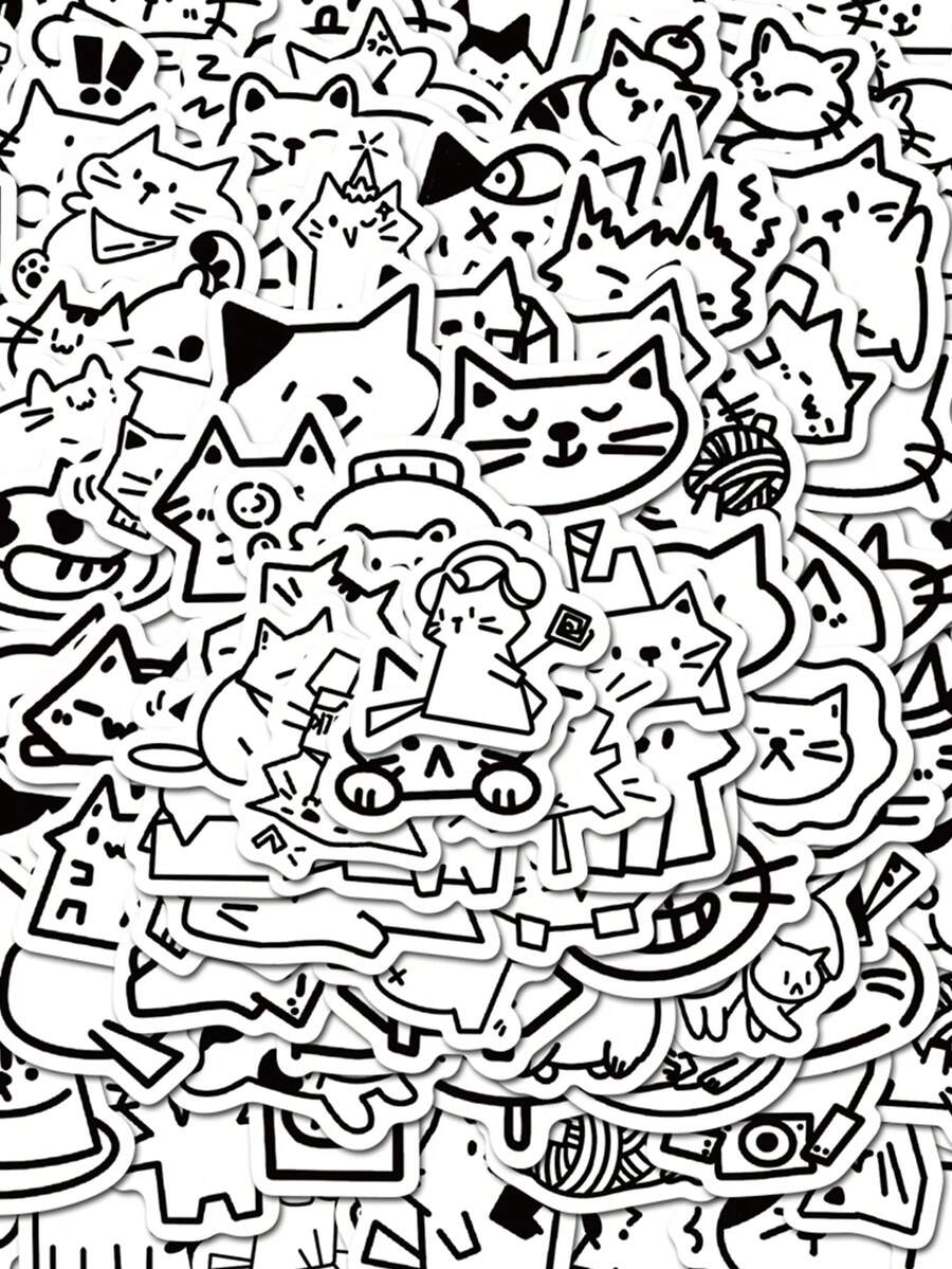 SCXXBSW 110pcs Minimalist Cat Cartoon Doodle Stickers, Waterproof Decorative Stickers For Planner, Water Bottle, Notebook, Luggage