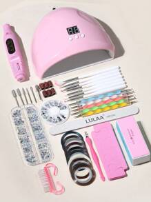 22-Piece Manicure Set: Nail Lamp, Nail Grinder, Nail Art Pens, Dotting Pen, Nail Jewelry, Finger Separators, Cuticle Pushers, Cuticle Nipper, Metallic Nail Lines, Nail Brushes