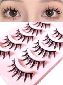 1 Caja (5 Pares) de Pestañas Negras de Diablo, Estilo Japonés Anime Acogedor Pestañas Gruesas y Bonitas para Chicas, De Aspecto Natural, Hechas a Mano, Tira Completa para Cosplay