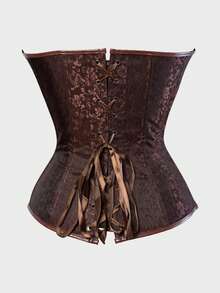 Steampunk Pirate Plus Size Corset Top  Leather Corset Brown - 棕色 - 查看 3