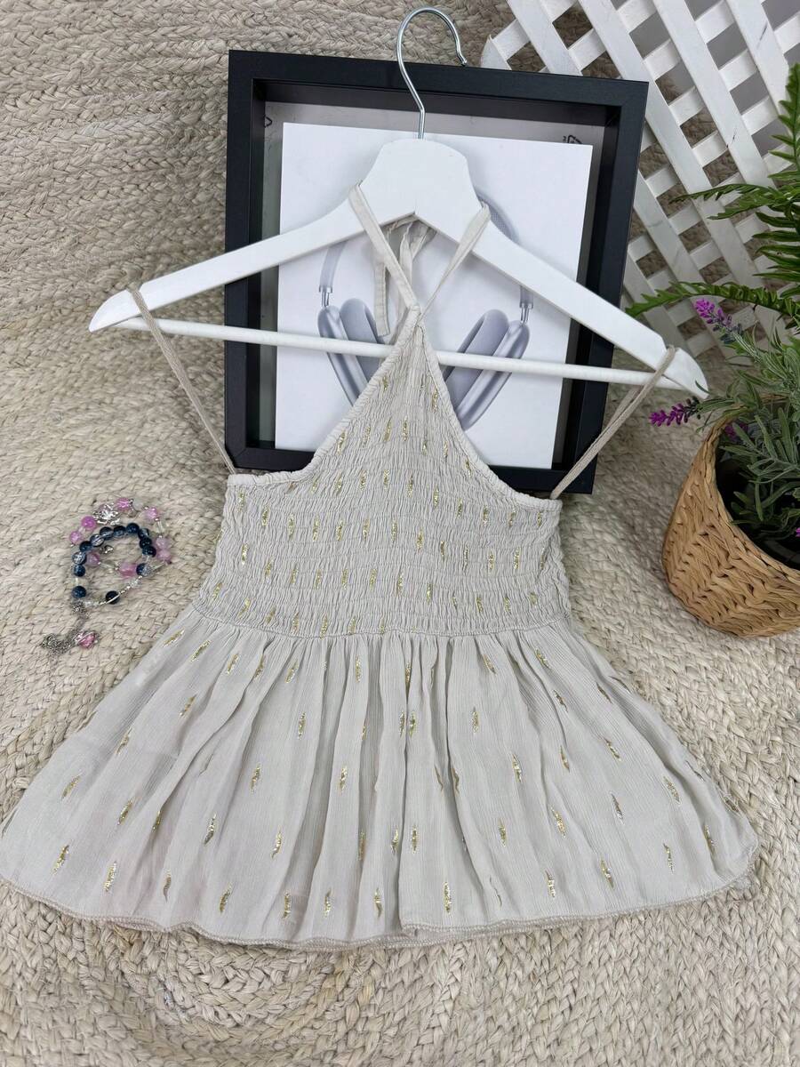 Women's Glitter Party Top With Ruffle Hem For Daily Summer - Beige - View 1